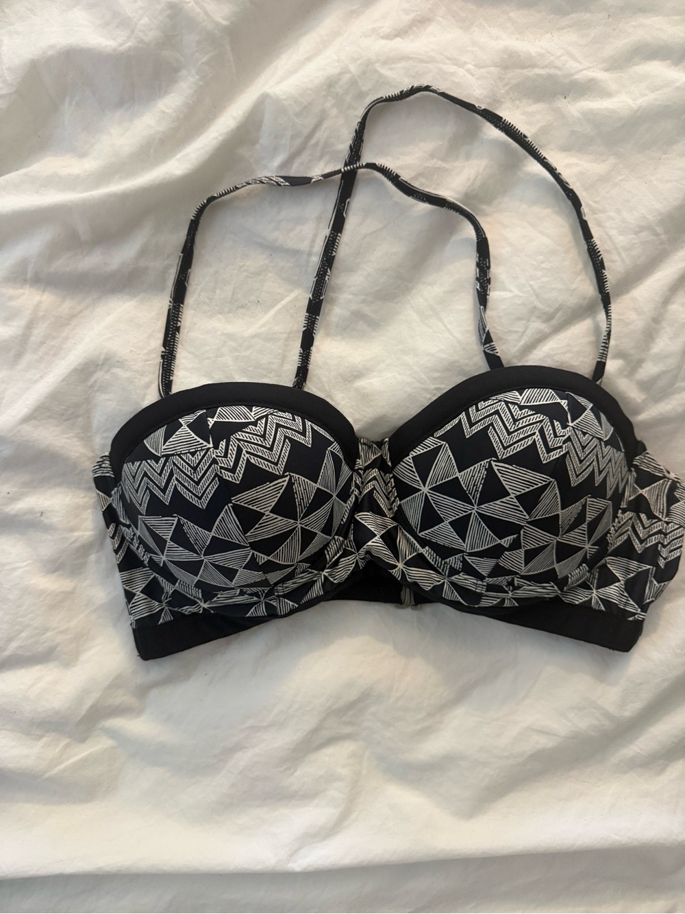 Quicksilver Black & White Geometric Strapless Bikini Top
